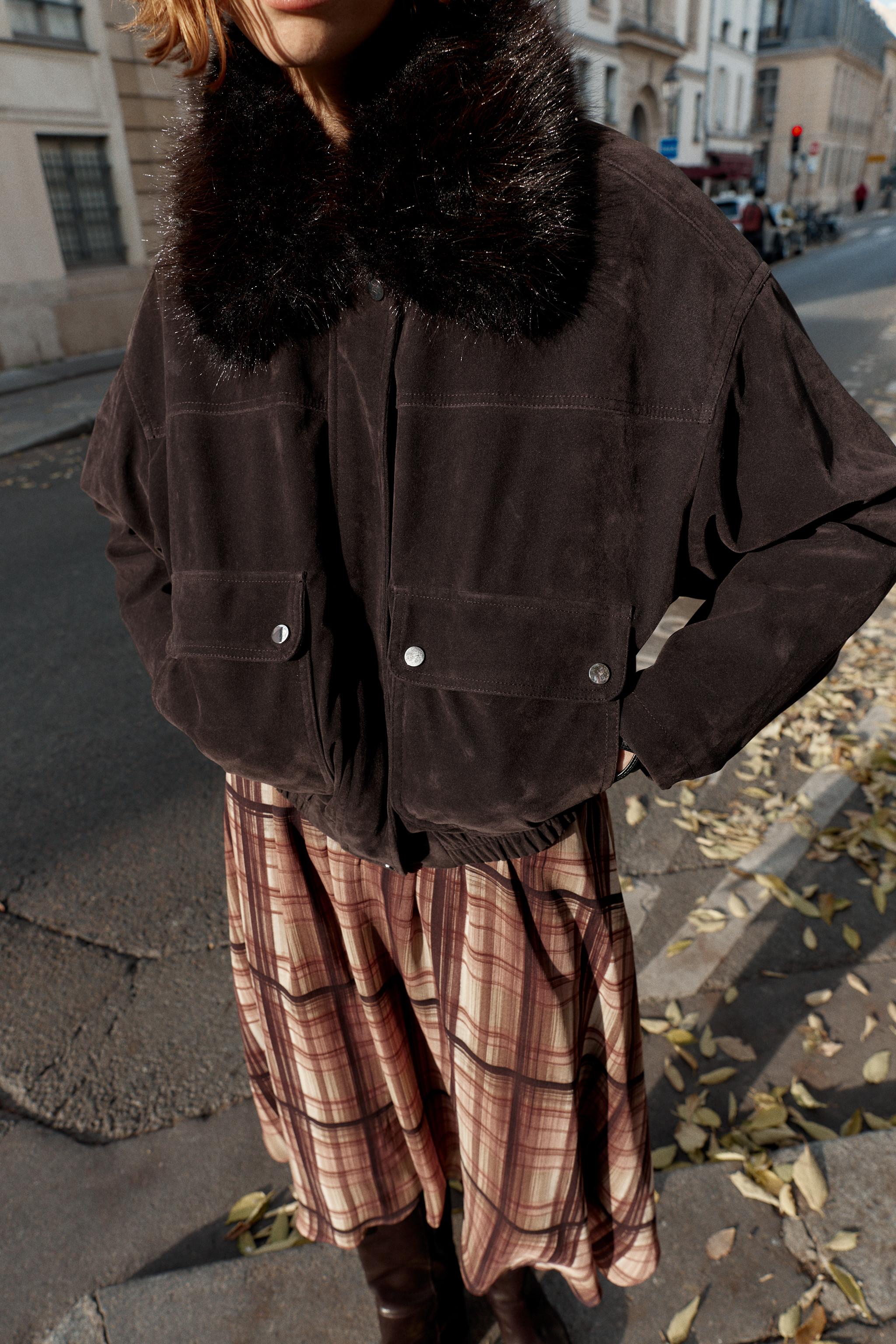 OVERSIZED BOMBER JACKET WITH FAUX FUR LAPEL